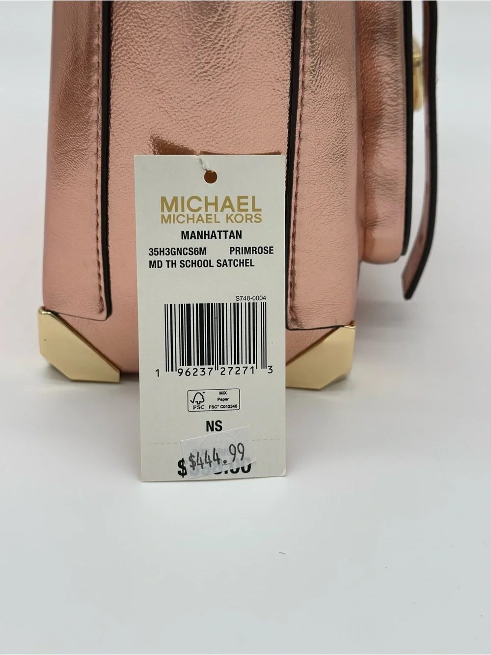 Metallic Rose Gold Structured Satchel Handbag